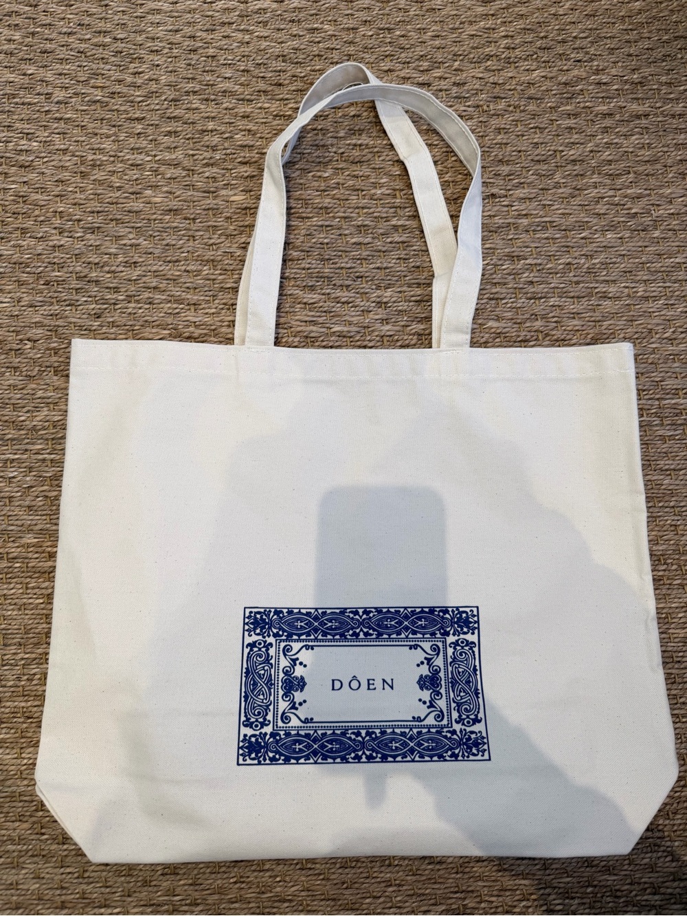 Doen Cream Canvas Tote with Blue Framed Logo